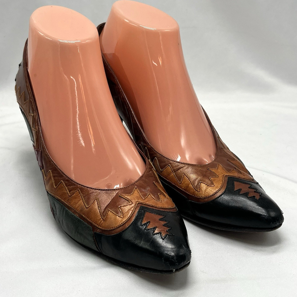 Vintage Margaret Jerrold Womens 8.5 N Colorful Leather Western Pumps Heels